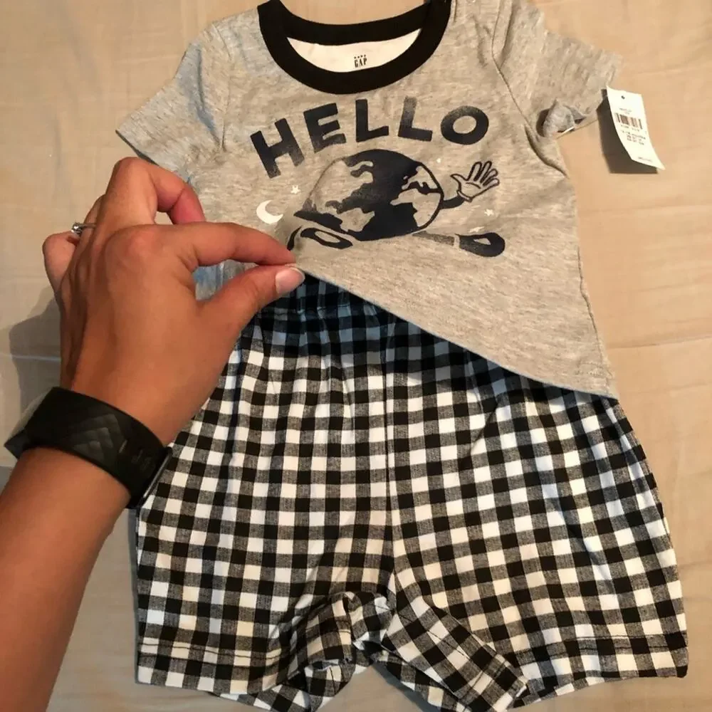 NWT Gap 1-Piece Shorts and Short Sleeve “Hello World” Size 12-18 Months